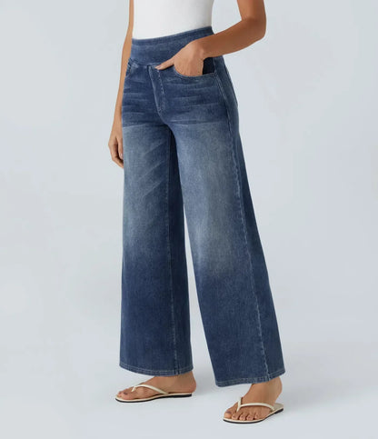 Damen High Waist Stretch Jeans mit Geradem Bein