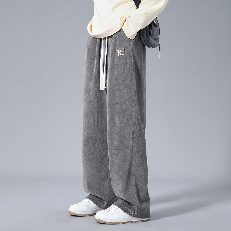 Herren-Geradehose Mit Drapierung, Einfarbig, Lockere Passform