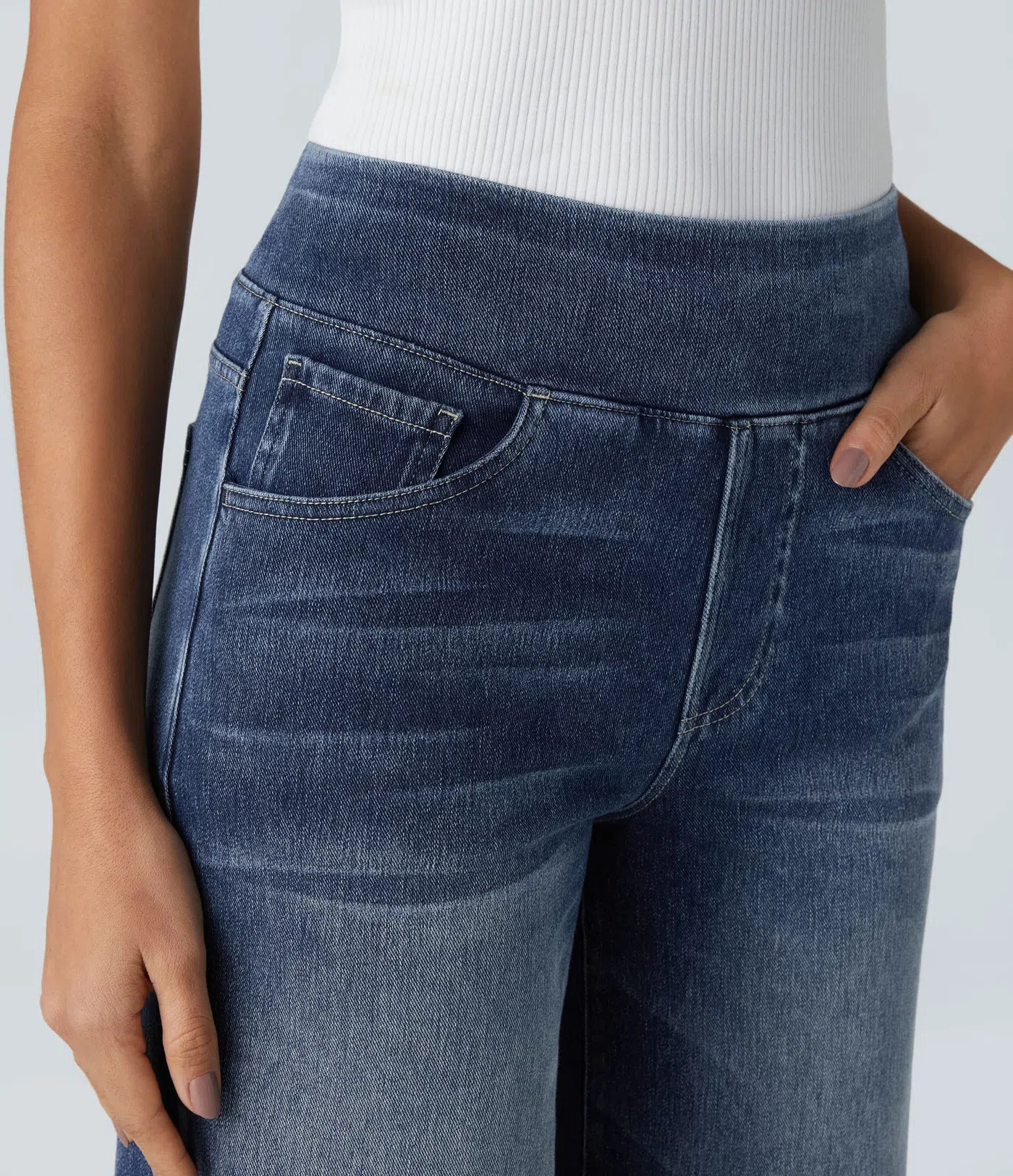 Women's Pants with High Waist and Elastic Waistband