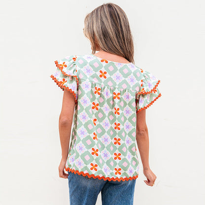 Damen-Chiffonbluse Mit Mehrfarbigem Geometrischem Muster