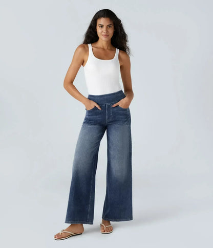Women's Pants with High Waist and Elastic Waistband