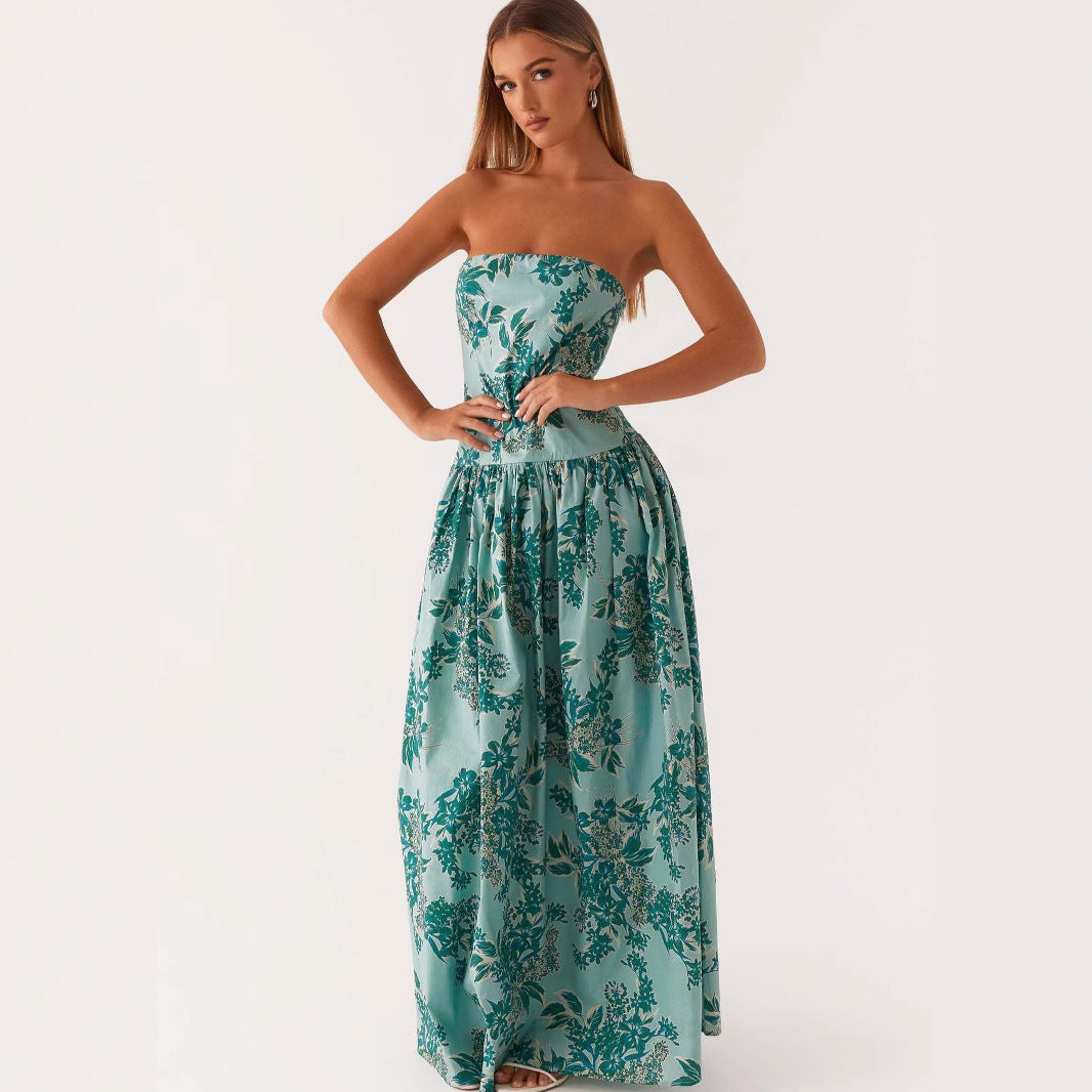 Damen Trägerloses Maxikleid mit Print und Schlanker Passform
