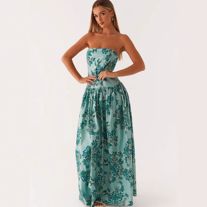 Damen Trägerloses Maxikleid mit Print und Schlanker Passform