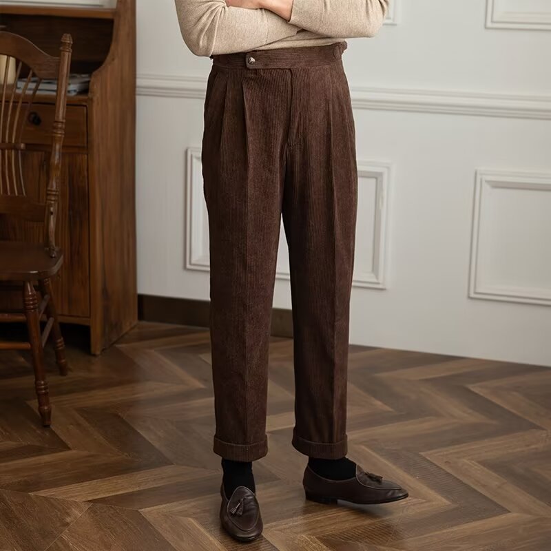 Men's Autumn Cropped Pants Straight Leg Mid-Rise Waist Drawstring