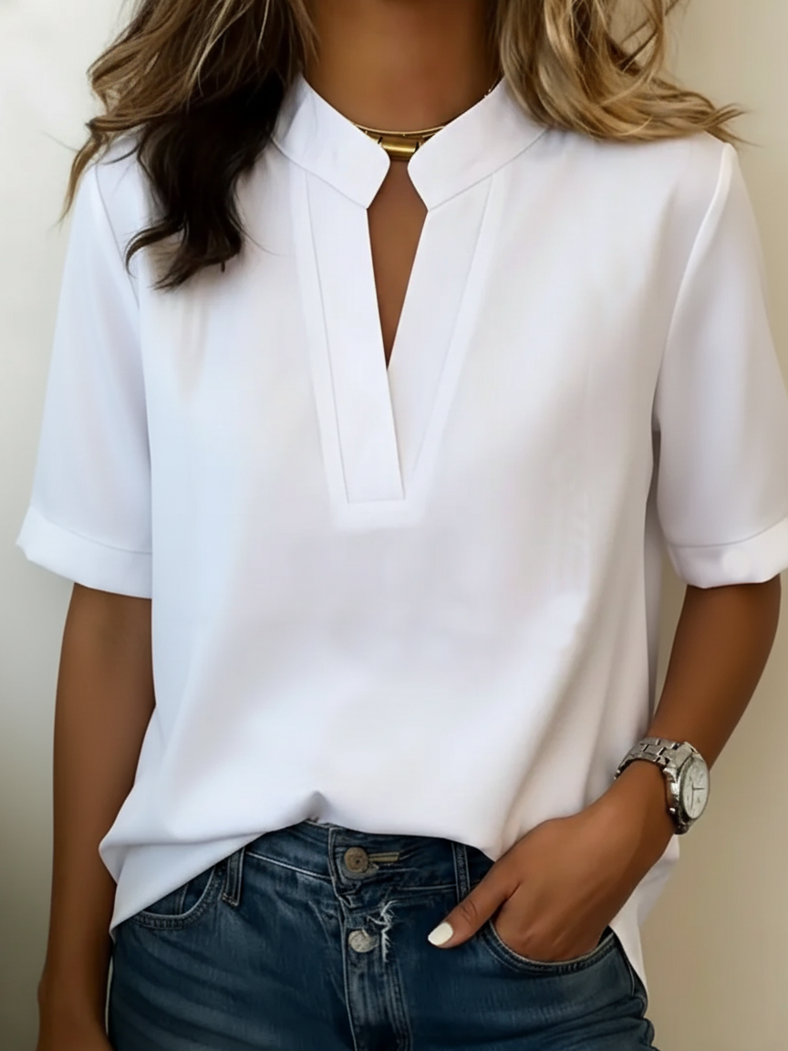 Damen T-Shirt mit V Ausschnitt und Kurzen Ärmeln – Lockerer Schnitt