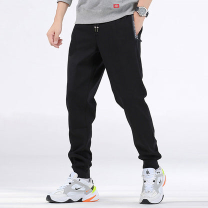Men's Winter Fleece Lined Straight Pants, Thick Waistband, Solid Color