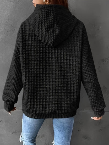 Damen Hoodie Waffelstrick Textur Kordelzug Kängurutasche
