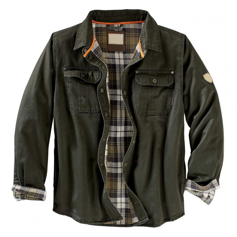 Men's Mid-Length Spring Jacket Long Sleeve Stand Collar Patch Pockets – Cotton Blend