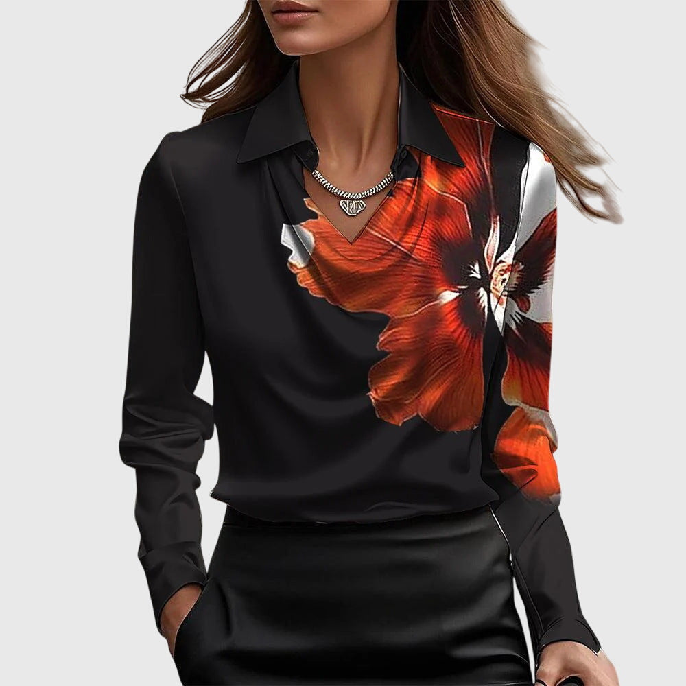 Damen Bluse mit Faltenausschnitt und Brusttasche