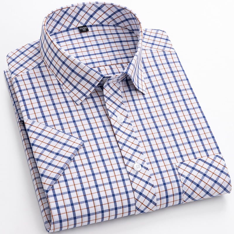 Men's Short-Sleeve Shirt with Check Pattern and Button Placket – Cotton Blend