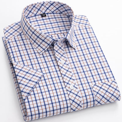 Men's Short-Sleeve Shirt with Check Pattern and Button Placket – Cotton Blend