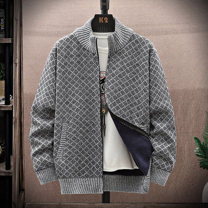 Herren Strickpullover Reißverschluss Langarm Lockeres Design – Woll-Mischung