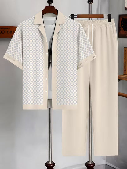 Herren Sommer Zweiteiler Set mit Geometrischem Muster – Lockerer Schnitt