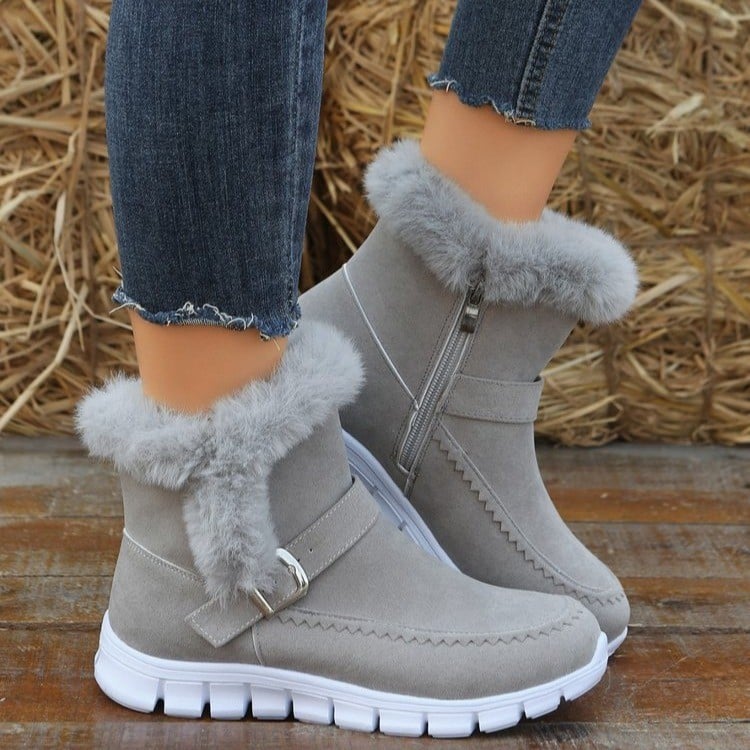 Damen Winter Stiefeletten mit Plüschfutter und Schnallen-Detail