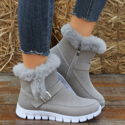 Damen Winter Stiefeletten mit Plüschfutter und Schnallen-Detail