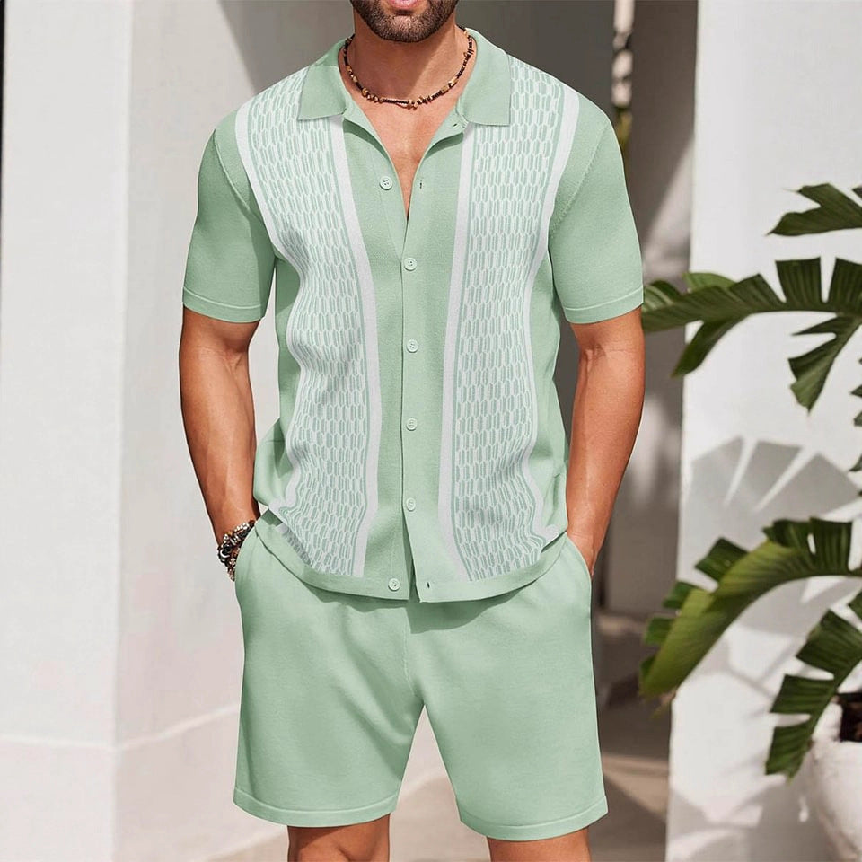 Herren-Zweiteiler-Set: Kurzarmhemd Und Shorts Mit Print, Lockere Passform