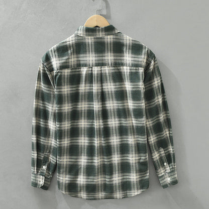 Men's Checked Shirt Long Sleeve Loose Fit With Button Placket