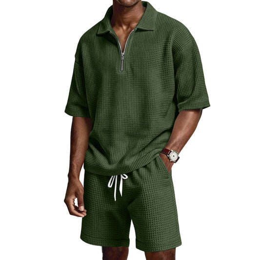 Herren Sommer Set mit Poloshirt und Shorts – Reißverschlusskragen