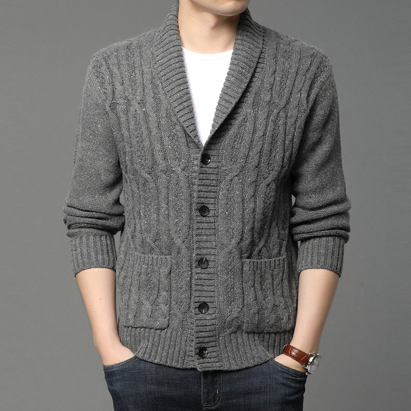 Herren Winter Strickcardigan Jacquard-Muster Langarm – Woll-Mischung