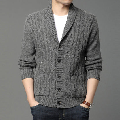 Herren Winter Strickcardigan Jacquard-Muster Langarm – Woll-Mischung