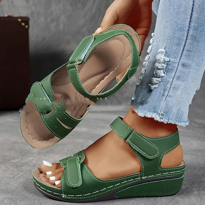 Damen-Sandalen Mit Dicker Sohle Und Klettverschluss – Lederoptik
