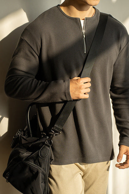 Men's Spring Shirt Solid Color Long Sleeve with Turn-down Collar