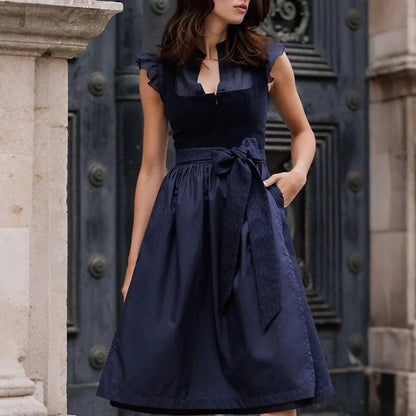 Damen Dirndl Mit Passender Schürze Marineblau