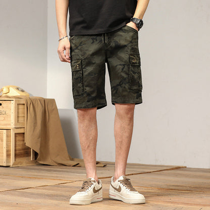Herren Sommer Cargo-Shorts Mit Camouflage-Print, Mehreren Taschen Und Geradem Saum