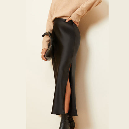 Damen Midirock mit hohem Bund, elastisch, schräger Schlitz