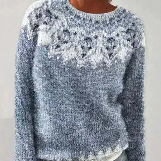 Women's Sweater with Long Sleeves, Solid Color Knitted Sweater