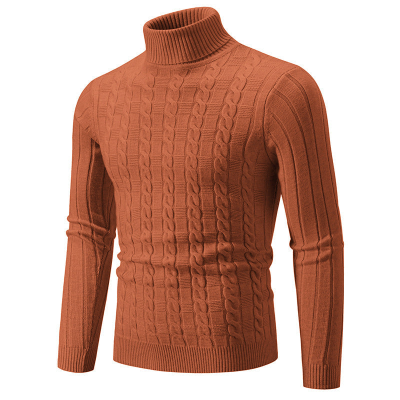 Herren Rollkragenpullover Schlanke Passform Zopfmuster Langarm – Woll-Mischung