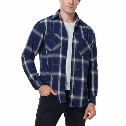 Men's Flannel Shirt with Checkered Pattern and Long Sleeves