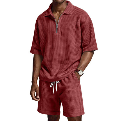 Herren Sommer Set mit Poloshirt und Shorts – Reißverschlusskragen