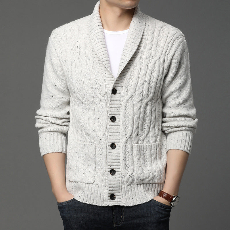 Herren Winter Strickcardigan Jacquard-Muster Langarm – Woll-Mischung