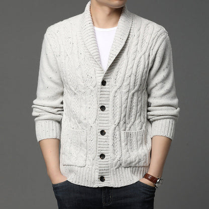 Herren Winter Strickcardigan Jacquard-Muster Langarm – Woll-Mischung