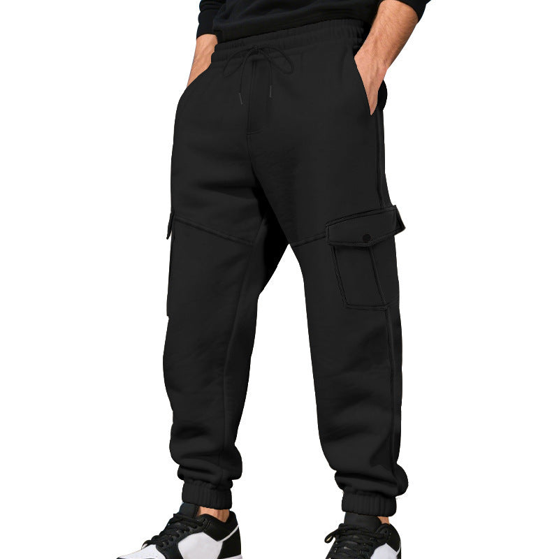 Men's Work Pants with Loose Leg Cuffs, Multiple Pockets, and Ankle Bands