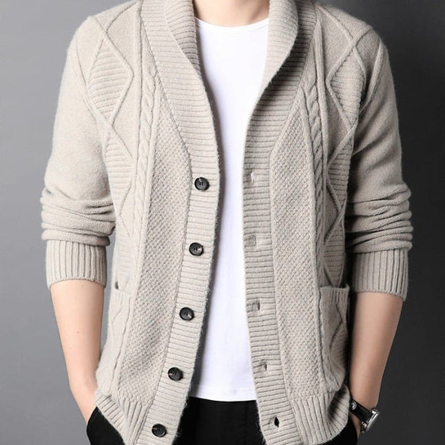 Herren Cardigan Reverskragen Lockere Passform Langarm – Woll-Mischung