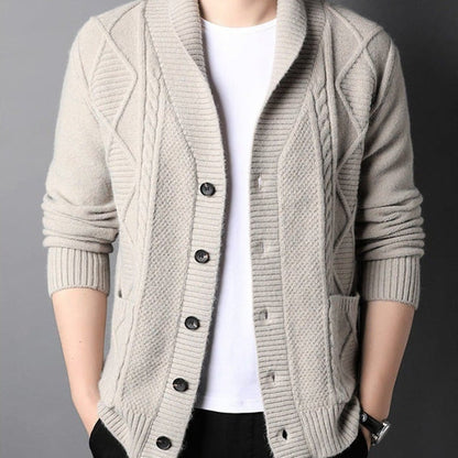 Herren Cardigan Reverskragen Lockere Passform Langarm – Woll-Mischung