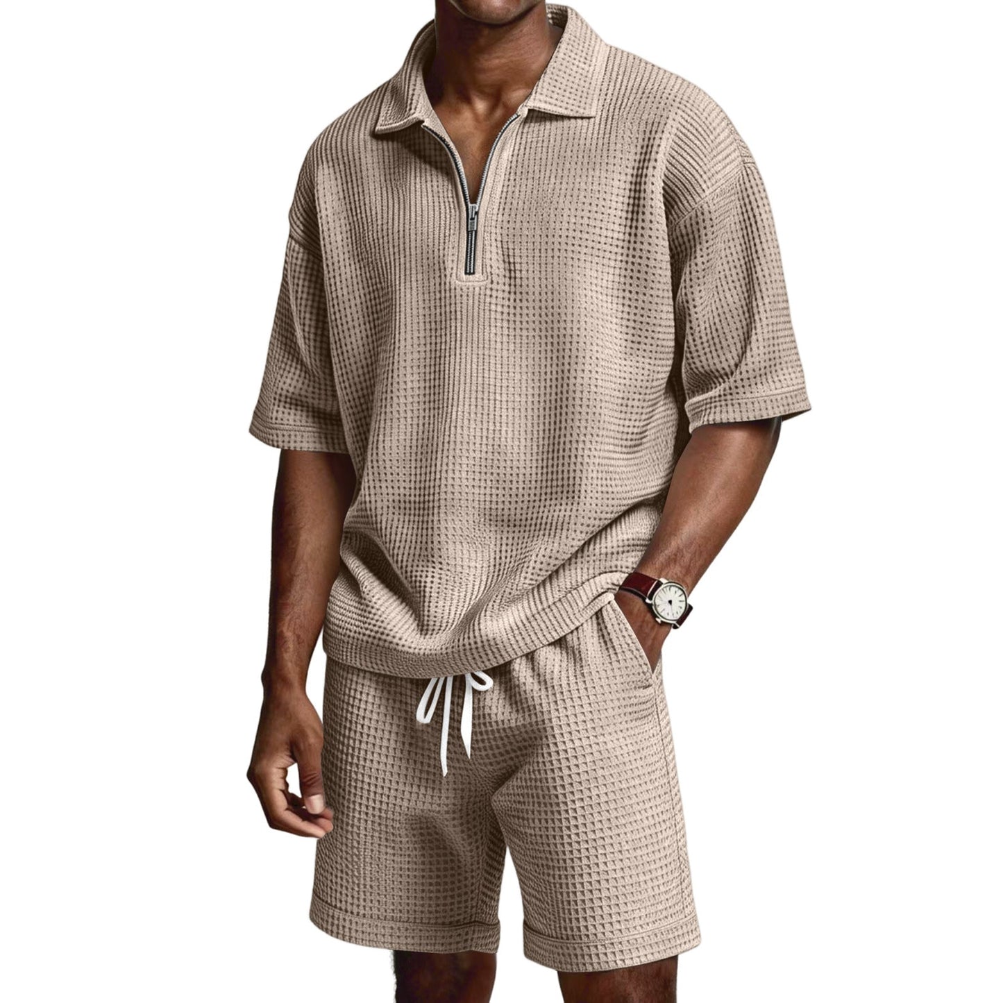 Herren Sommer Set mit Poloshirt und Shorts – Reißverschlusskragen