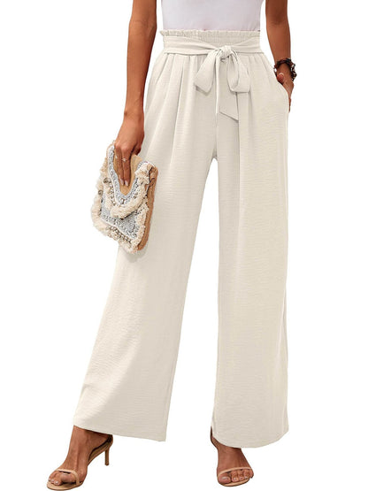 Damen-Hose mit hohem Bund, geknotetem Bund und weitem Bein – Klassischer Stil