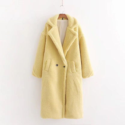 Damen Wintermantel lang mit Teddy-Struktur und verstärktem Design