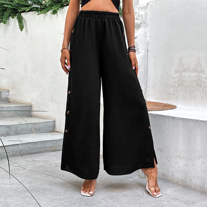 Damenhosen mit weitem Bein, hoher Taille und seitlichem Schlitz