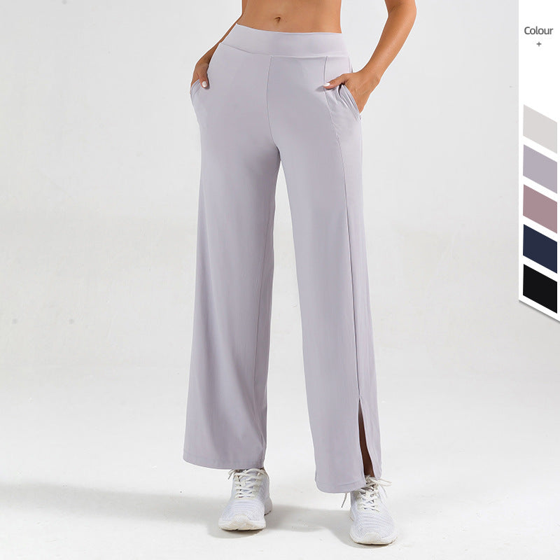 Women's wide-leg yoga pants with side slit – sporty style