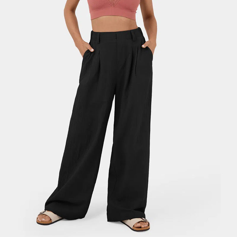Women's pants with high waist, wide leg, and side pockets – Classic style