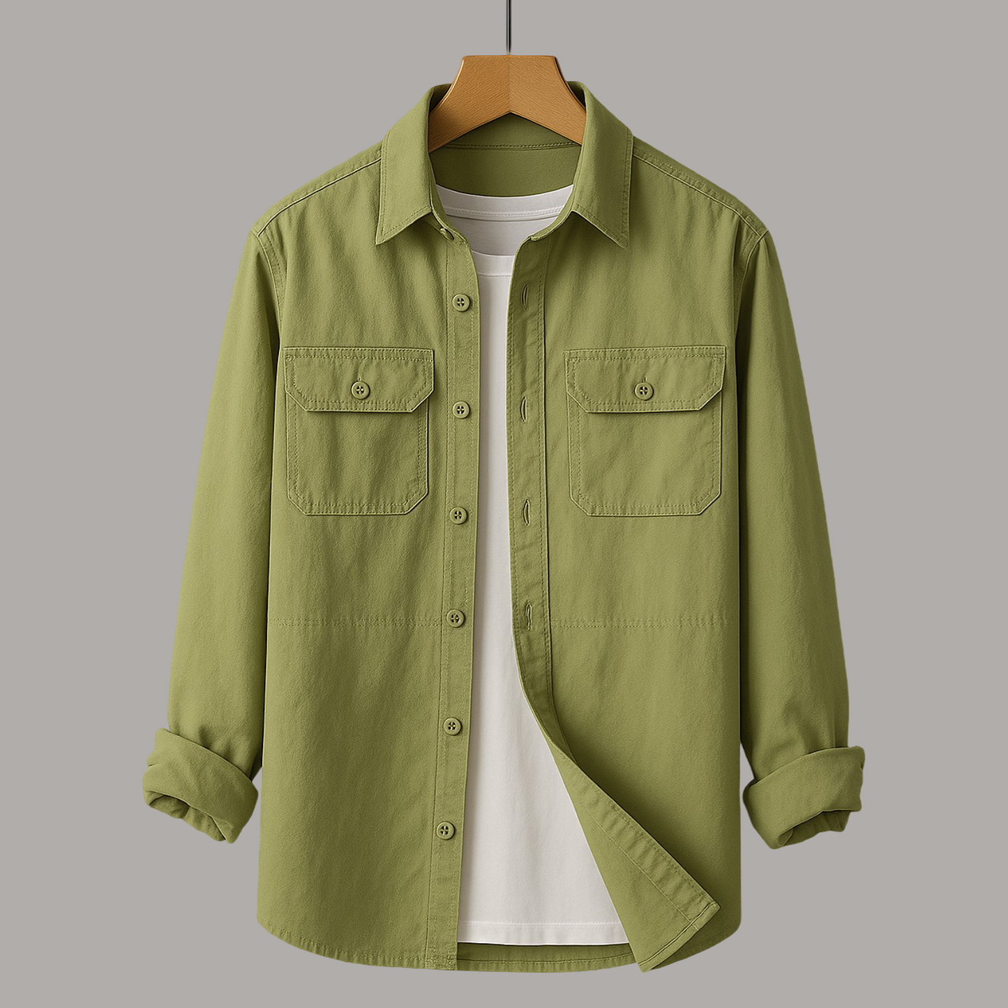 Men's Shirt Button Placket Two Pockets Light