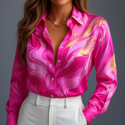 Women's Shirt with Marble Print Flowing Fit