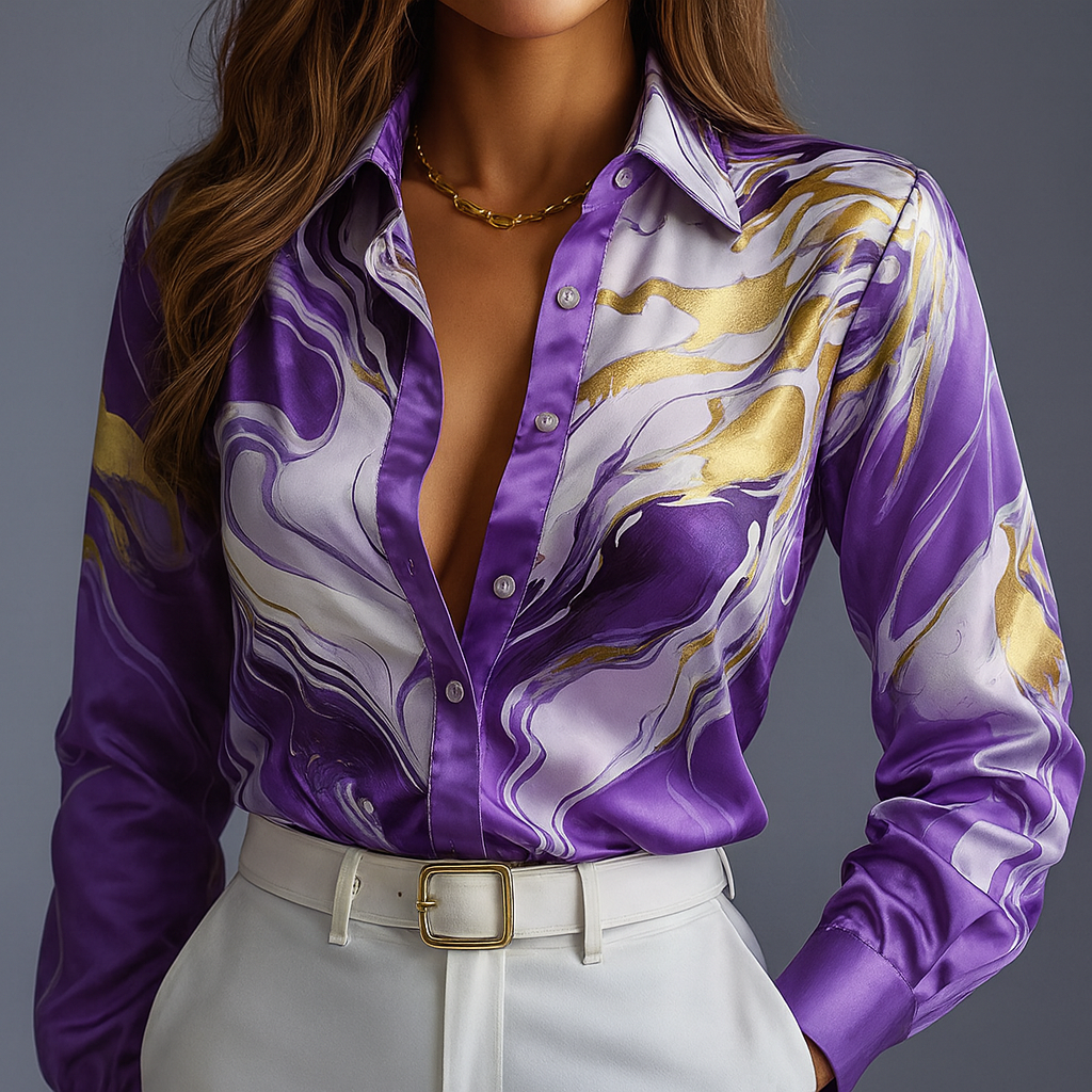 Women's Shirt with Marble Print Flowing Fit