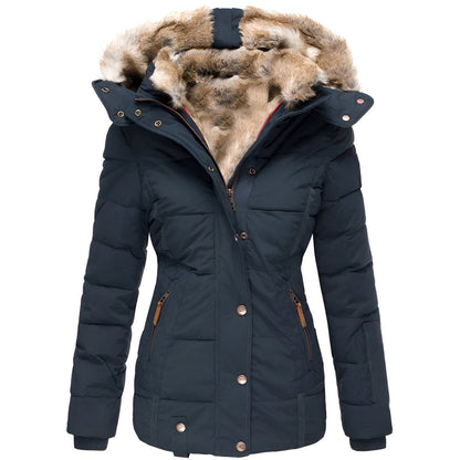 Damen Winter Steppjacke Mit Abnehmbarer Kapuze Und Schmaler Passform