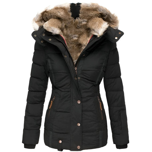 Damen Winter Steppjacke Mit Abnehmbarer Kapuze Und Schmaler Passform