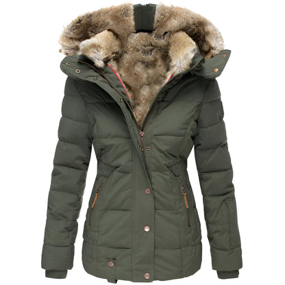 Damen Winter Steppjacke Mit Abnehmbarer Kapuze Und Schmaler Passform